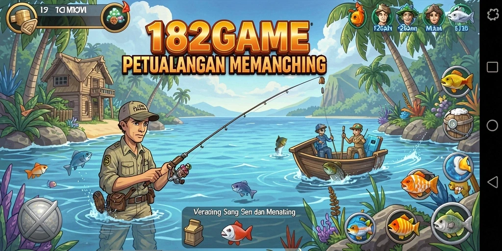 Screenshot utama 182GAME menampilkan aksi memancing yang seru dan menantang.