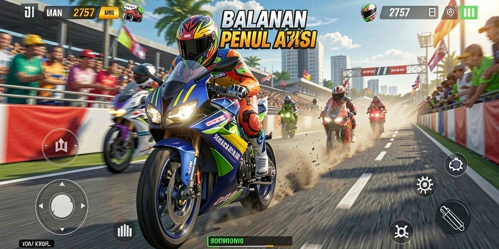 Tampilan mendebarkan dari gameplay balapan motor di 2757.