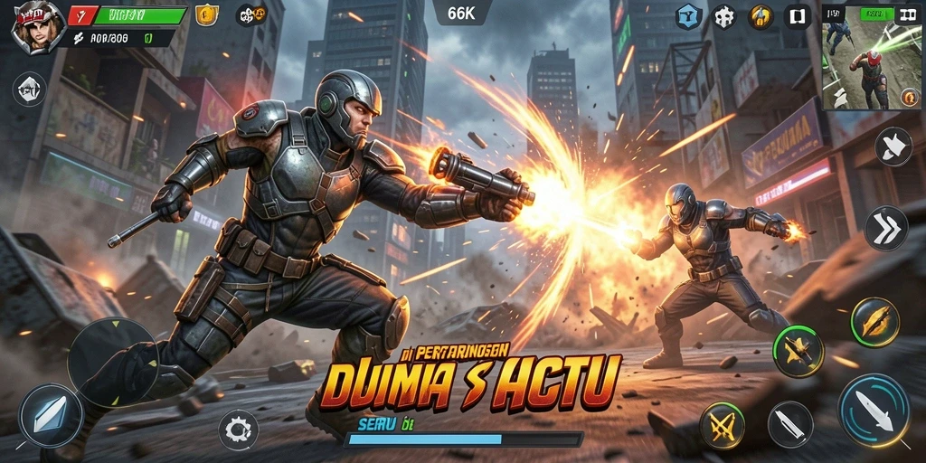 Screenshot gameplay 66K yang menampilkan aksi seru di medan pertempuran.