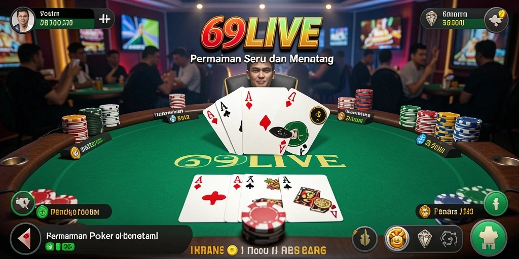 Screenshot 69LIVE menampilkan gameplay Poker yang mengasyikkan.
