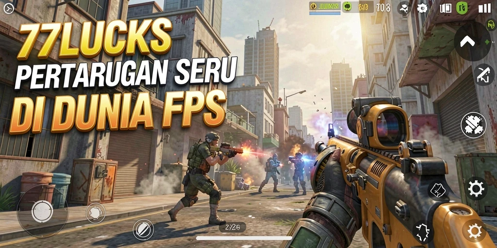 Screenshot gameplay 77LUCKS menampilkan aksi tembak-menembak yang mendebarkan.