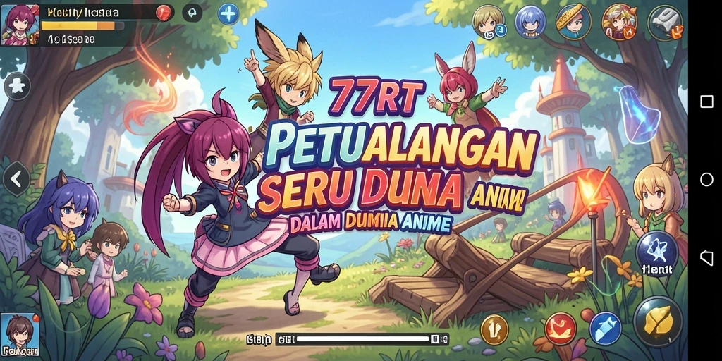 Tampilan gameplay menarik dari 77RT dengan karakter anime ikonik.