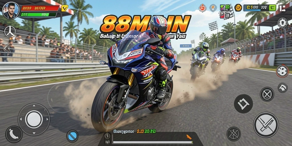 Screenshot gameplay 88MAIN yang menampilkan aksi balap motor yang seru.
