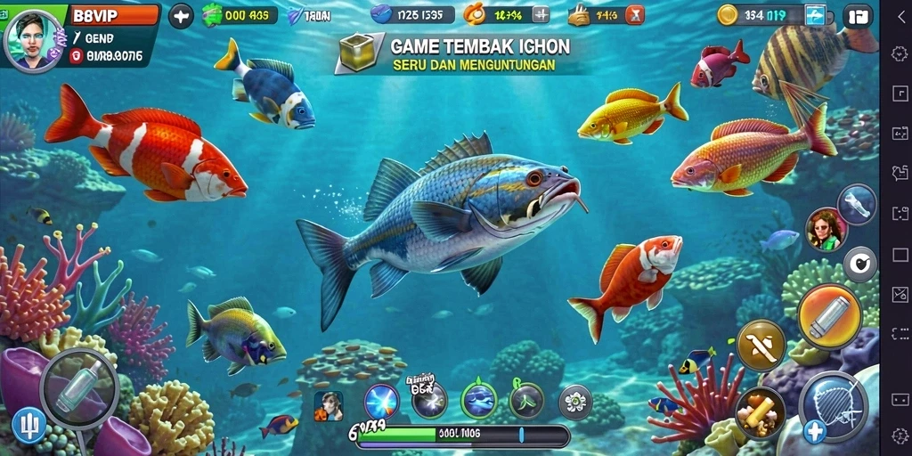 Screenshot gameplay B8VIP yang menampilkan keseruan menembak ikan.