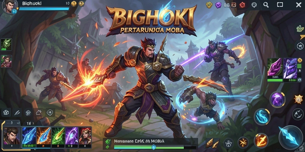 Screenshot BIGHOKI menampilkan aksi seru di arena MOBA.