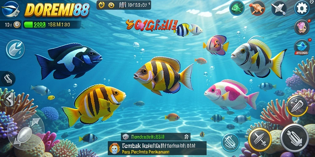 Screenshot gameplay DOREMI88 menampilkan aksi seru menangkap ikan.