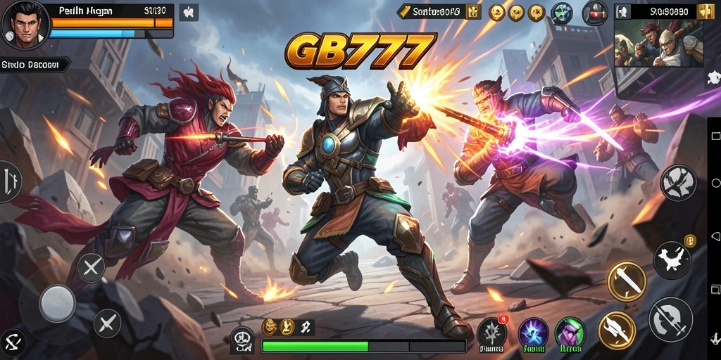 Screenshot menunjukkan aksi pertarungan intens dalam GB777.