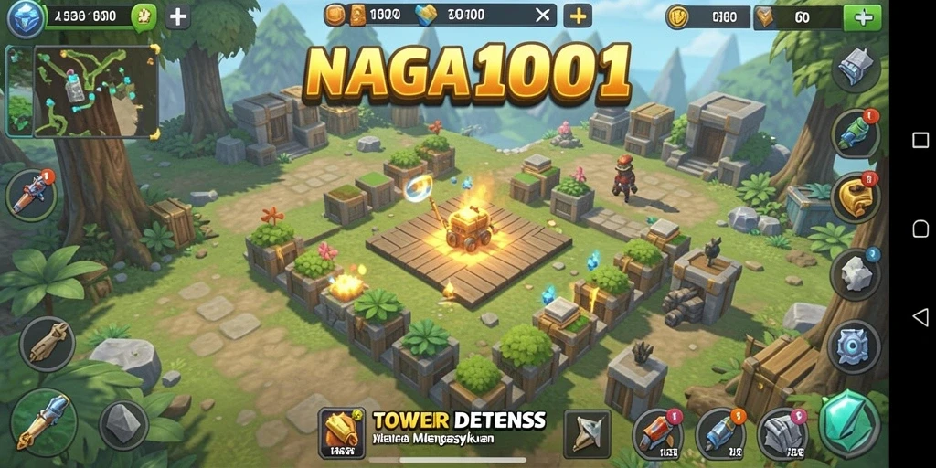 Tangkapan layar NAGA1001 menampilkan aksi seru dalam permainan Tower Defense.