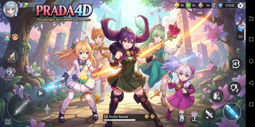 Screenshot PRADA4D menampilkan karakter anime dalam pertempuran epik.