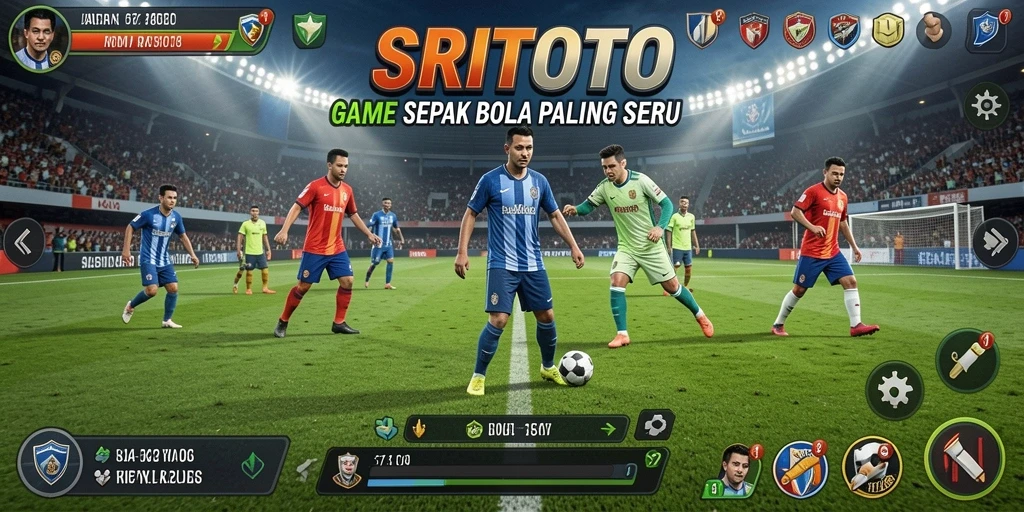 Screenshot utama SRITOTO menampilkan aksi sepak bola yang seru.