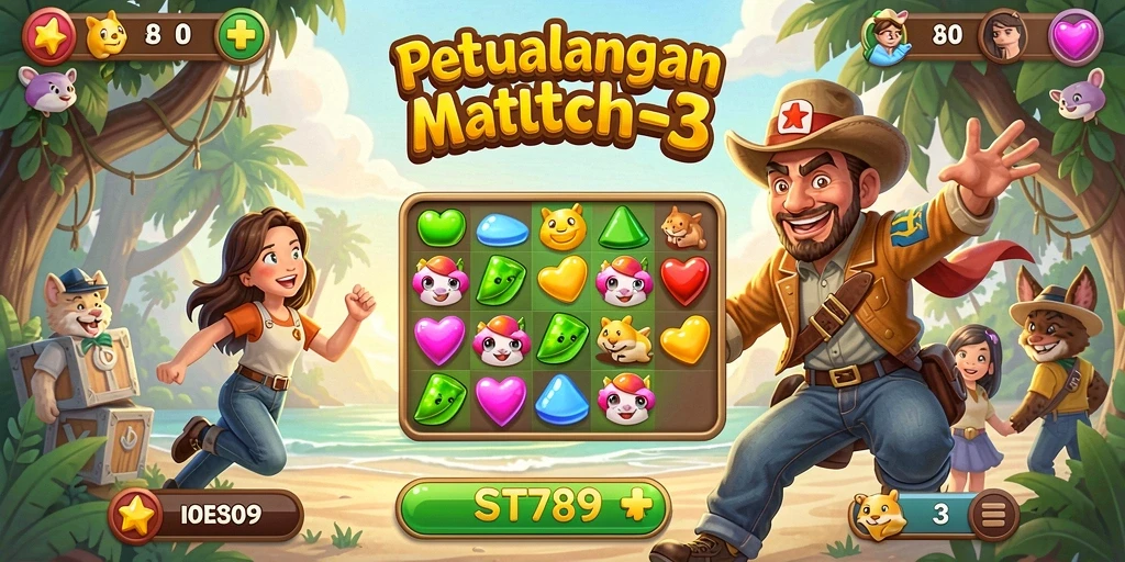 Gameplay seru mencocokkan batu permata warna-warni di ST789.