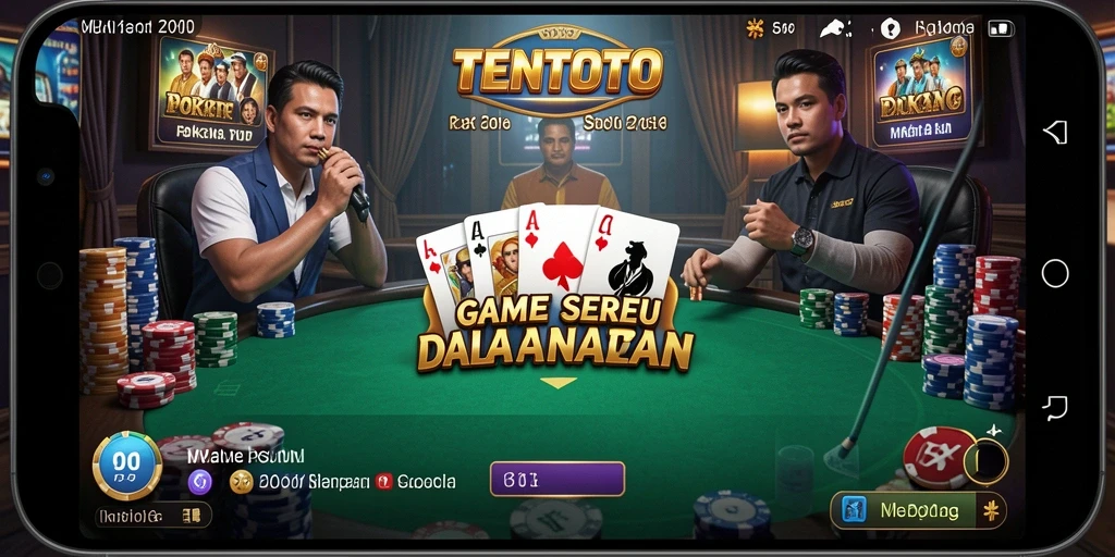 Tampilan gameplay seru di TENTOTO dengan aksi Poker yang mendebarkan.