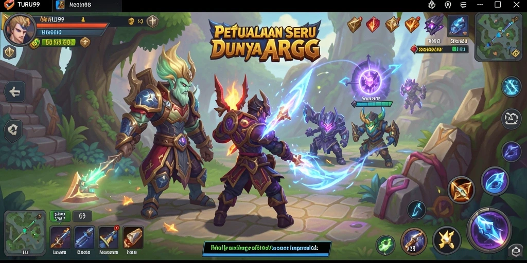 Screenshot gameplay TURU99 menampilkan pertarungan seru di dunia fantasi.