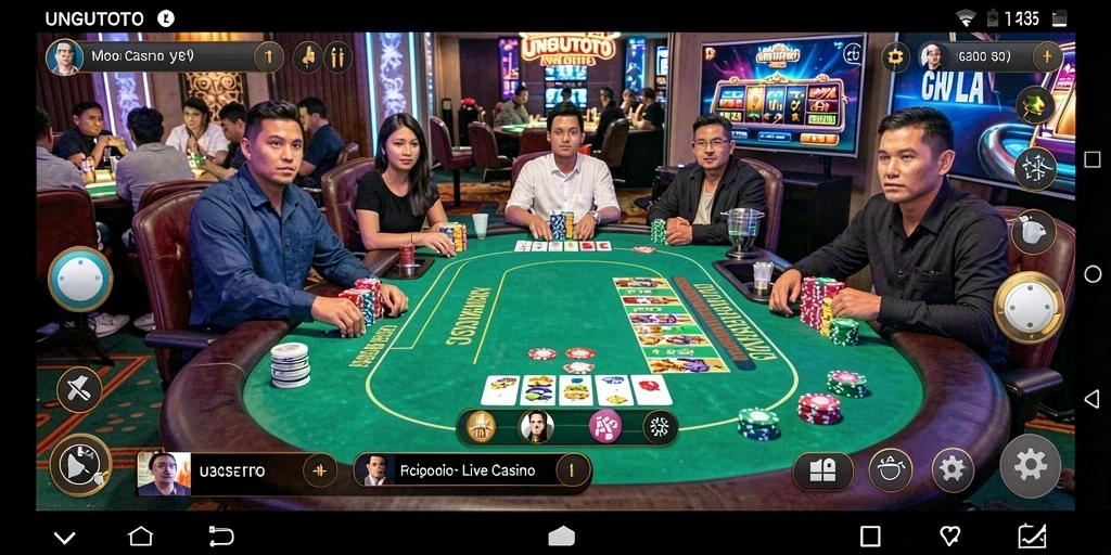 Gameplay menarik UNGUTOTO dengan dealer langsung dan suasana casino.