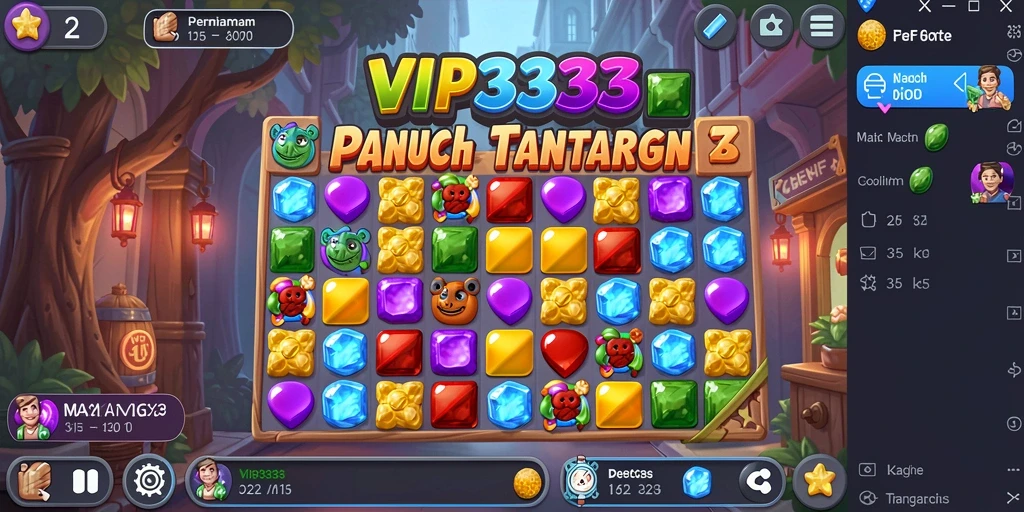 Tampilan permainan Match-3 yang menyenangkan dan penuh warna.