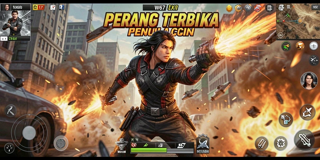 Screenshot gameplay W67 menunjukkan aksi pertarungan yang mendebarkan.